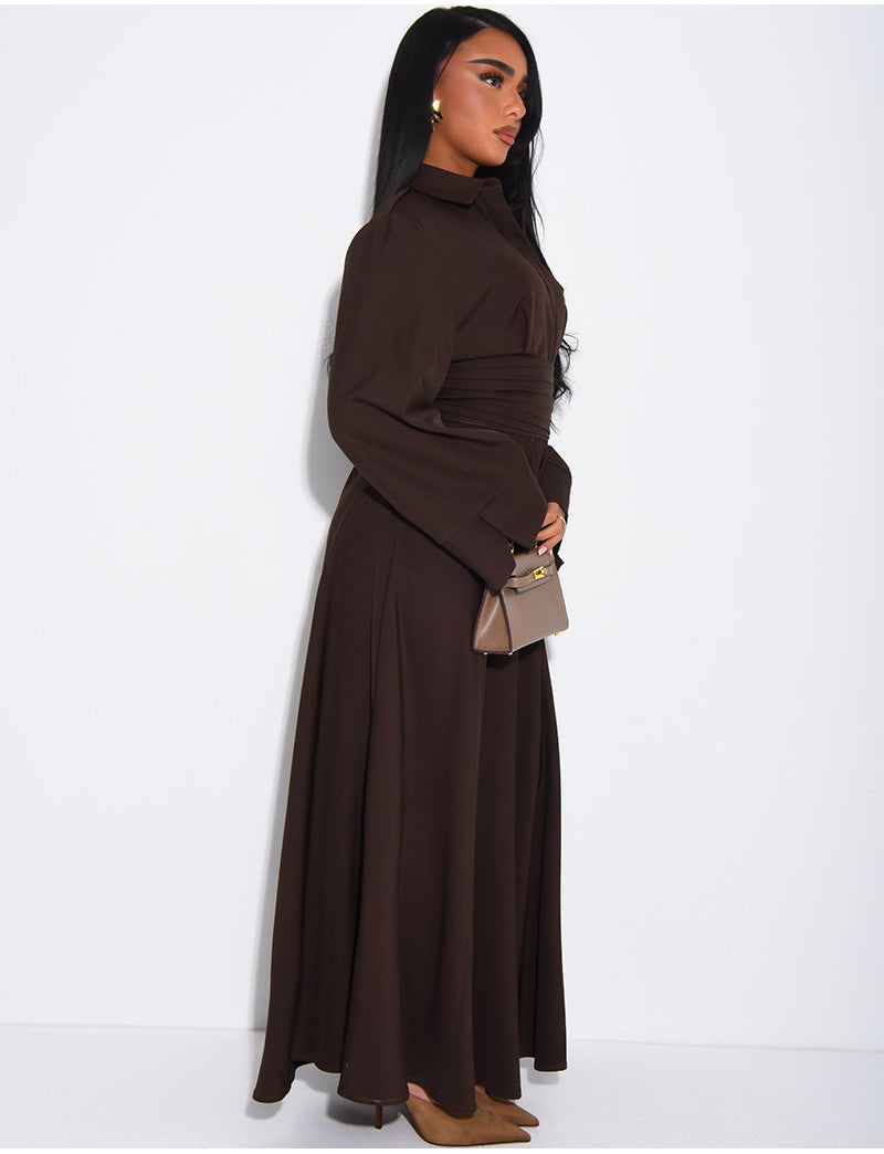 Robe chemise longue à ceinture à la taille effet drapé