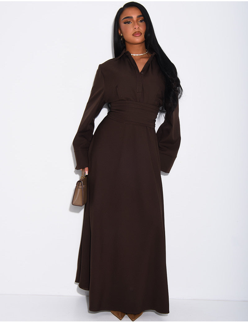 Robe chemise longue à ceinture à la taille effet drapé