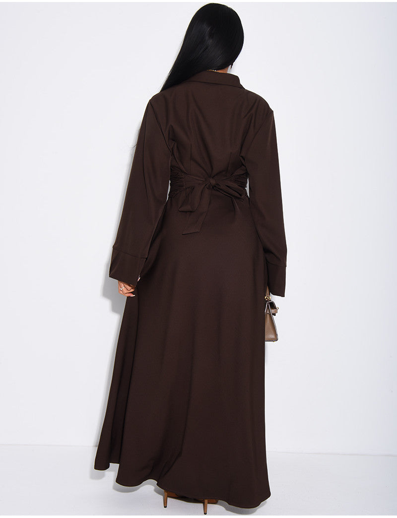Robe chemise longue à ceinture à la taille effet drapé