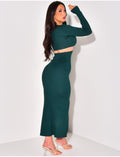 Robe longue côtelé ajourée