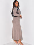 Robe longue côtelée à boutons & bordures contrastantes