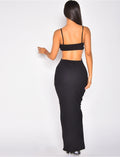 Robe longue côtelée ajourée