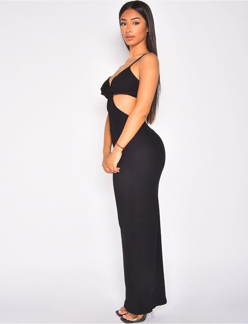 Robe longue côtelée ajourée