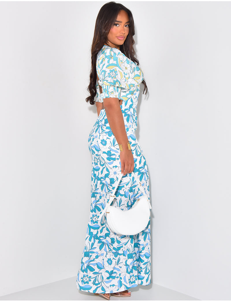 Robe longue dos nu à motifs floral