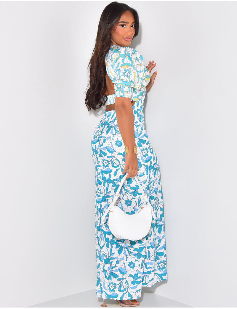 Robe longue dos nu à motifs floral
