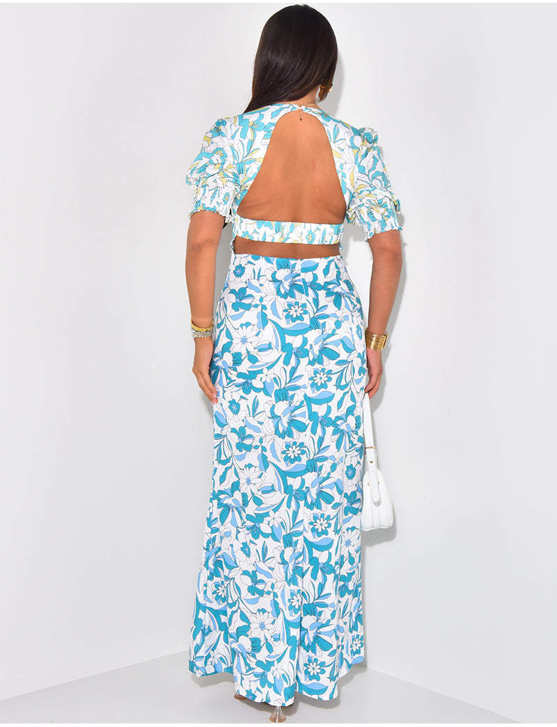 Robe longue dos nu à motifs floral