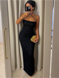 Robe longue dos nu à perles brodées
