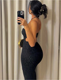 Robe longue dos nu à perles brodées