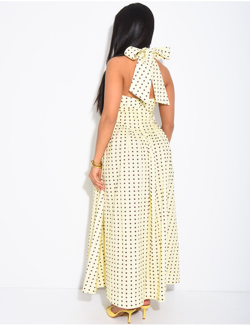 Robe longue dos nu à pois