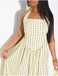 Robe longue dos nu à pois