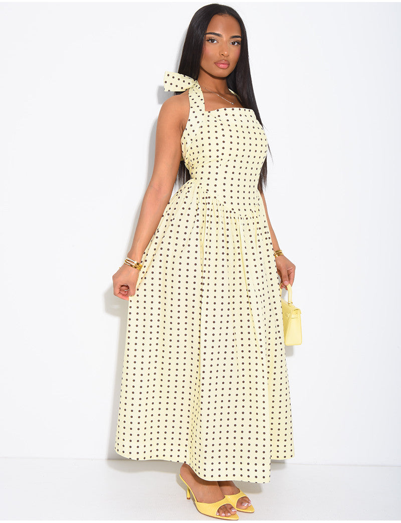 Robe longue dos nu à pois