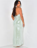 Robe longue dos nu à sequins