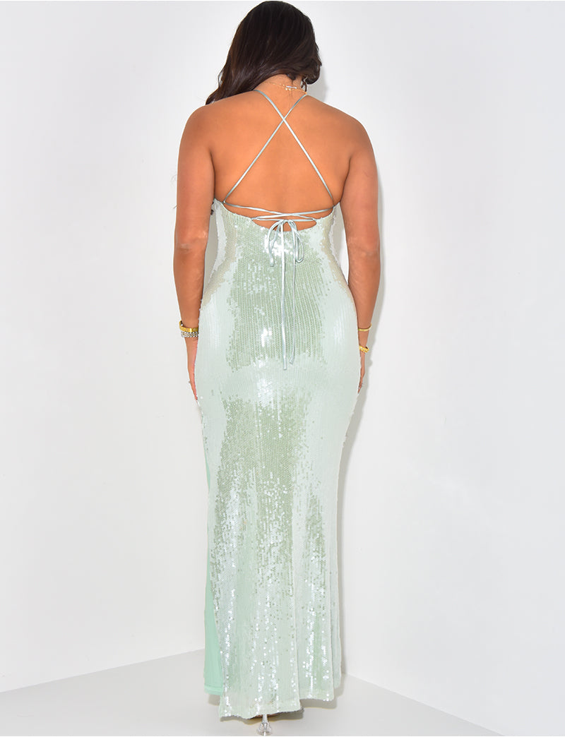 Robe longue dos nu à sequins