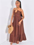 Robe longue évasée à collier intégré