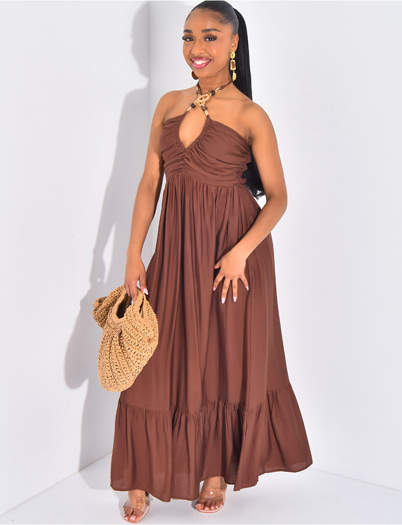 Robe longue évasée à collier intégré