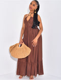 Robe longue évasée à collier intégré