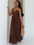 Robe longue évasée à collier intégré
