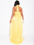 Robe longue dos nu en satin irisée à fente