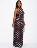 Robe longue dos nu en mesh imprimé pois