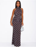 Robe longue dos nu en mesh imprimé pois
