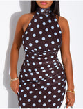 Robe longue dos nu en mesh imprimé pois
