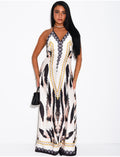 Robe longue dos nu imprimé chaîne