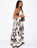 Robe longue dos nu imprimé chaîne