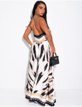 Robe longue dos nu imprimé chaîne