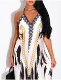 Robe longue dos nu imprimé chaîne