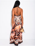 Robe longue dos nu imprimé imprimé léopard
