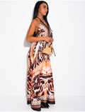 Robe longue dos nu imprimé imprimé léopard