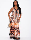 Robe longue dos nu imprimé imprimé léopard