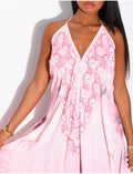 Robe longue dos nu imprimé léopard et perles