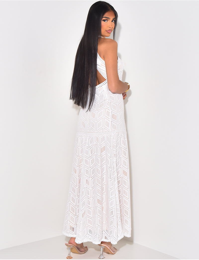 Robe longue dos nu en dentelle à fentes