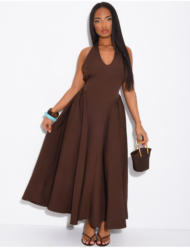 Robe longue dos nu bouffantes à nouer dans le dos