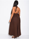 Robe longue dos nu bouffantes à nouer dans le dos