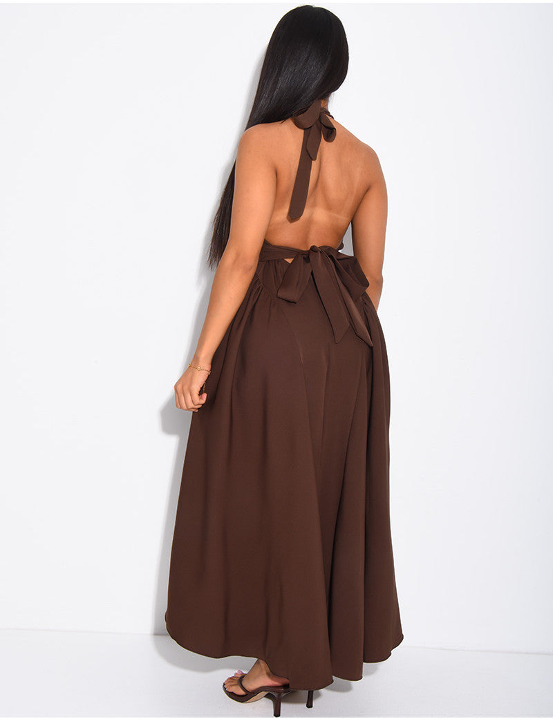 Robe longue dos nu bouffantes à nouer dans le dos