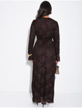 Robe longue en tulle doublé à motifs brodés