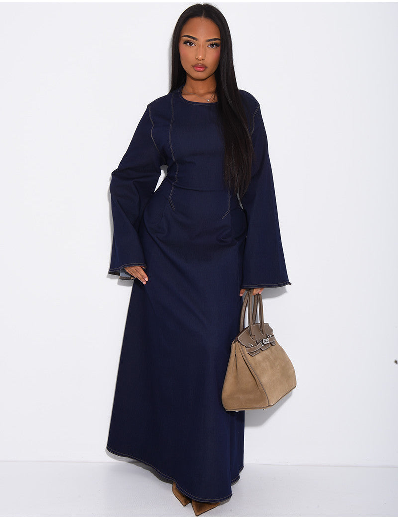 Robe longue en jeans à nouer dans le dos
