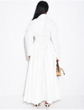 Robe longue en popeline de coton à col chemise effet bouffante