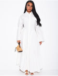 Robe longue en popeline de coton à col chemise effet bouffante