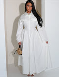 Robe longue en popeline de coton à col chemise effet bouffante