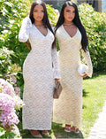 Robe longue en dentelle à manches évasées