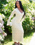 Robe longue en dentelle à manches évasées