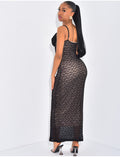 Robe longue en dentelle doublée encolure corset