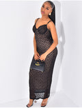 Robe longue en dentelle doublée encolure corset