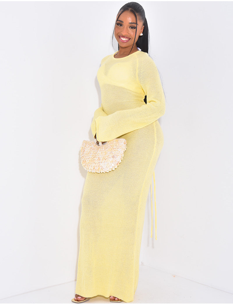 Robe longue de plage en maille à dos ajouré et lacé