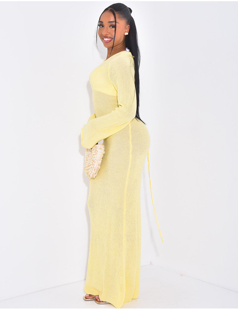 Robe longue de plage en maille à dos ajouré et lacé