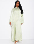 Abaya en satin à motifs en relief et boutons style asiatique