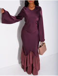 Robe longue en satin premium à volants en voile